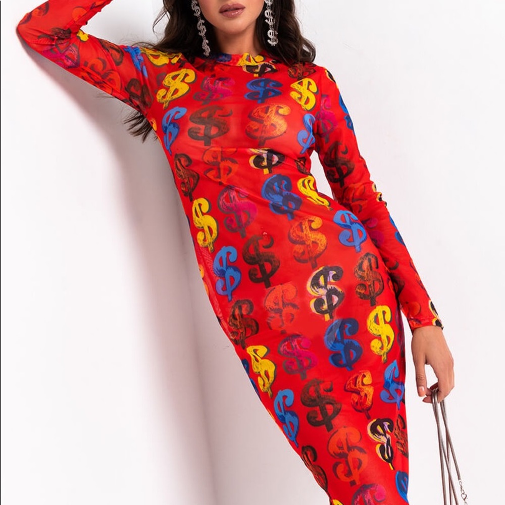 Akira Sheer Dollar Sign Dress NWOT